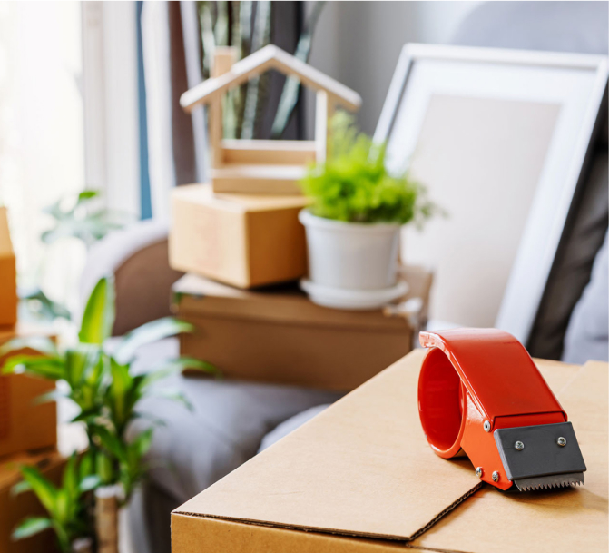 Boxes and packing materials in a home